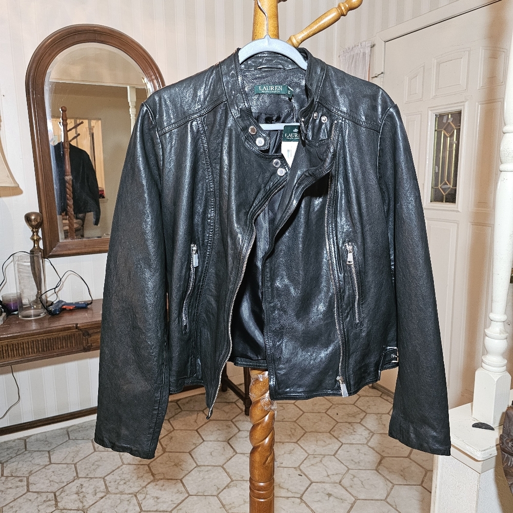 Ralph Lauren Black Leather Motorcycle Jacket - Picture 2 of 9